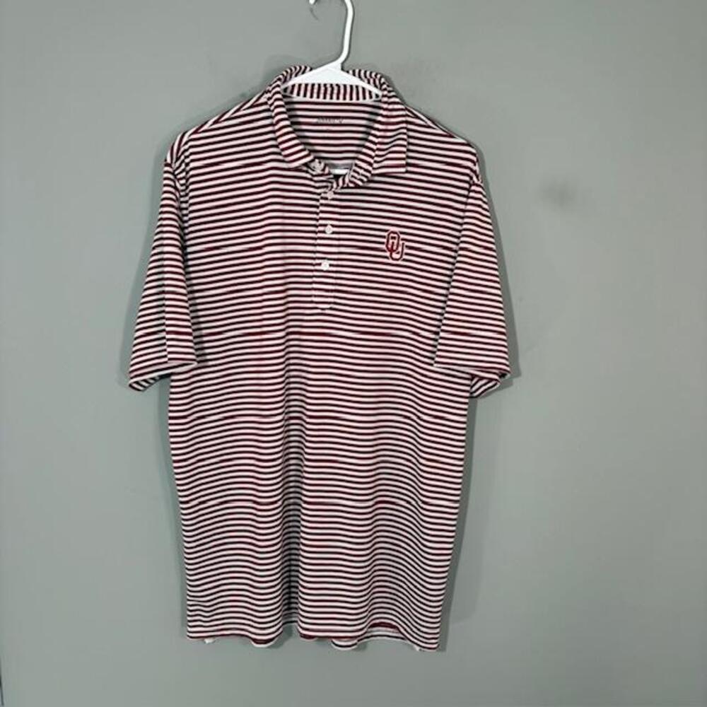 Oklahoma Sooners Polo Shirt Mens XL Red White Stripe Johnnie-O Golf Stretch Top
